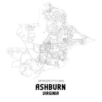 Ashburn Virginia. US street map with black and white lines.