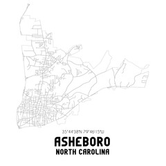 Asheboro North Carolina. US street map with black and white lines.