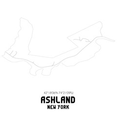 Ashland New York. US street map with black and white lines.