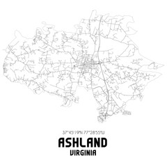 Ashland Virginia. US street map with black and white lines.