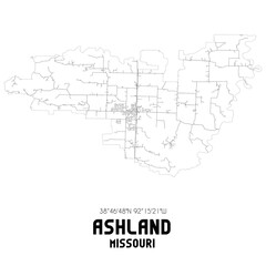 Ashland Missouri. US street map with black and white lines.