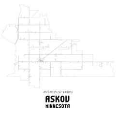 Askov Minnesota. US street map with black and white lines.
