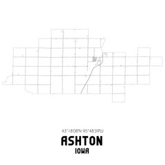 Ashton Iowa. US street map with black and white lines.