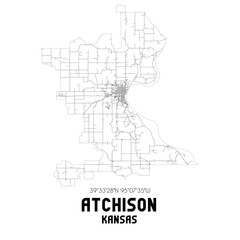 Atchison Kansas. US street map with black and white lines.