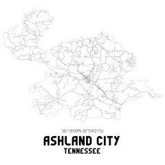 Ashland City Tennessee. US street map with black and white lines.
