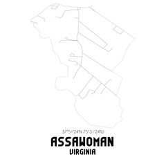 Assawoman Virginia. US street map with black and white lines.