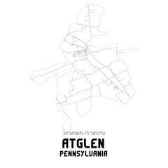 Atglen Pennsylvania. US street map with black and white lines.