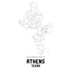 Athens Texas. US street map with black and white lines.