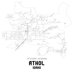 Athol Idaho. US street map with black and white lines.
