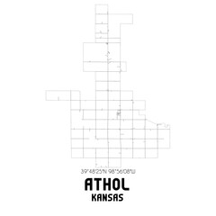 Athol Kansas. US street map with black and white lines.