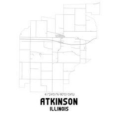 Atkinson Illinois. US street map with black and white lines.