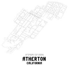 Atherton California. US street map with black and white lines.