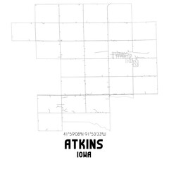 Atkins Iowa. US street map with black and white lines.