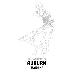 Auburn Alabama. US street map with black and white lines. - obrazy, fototapety, plakaty