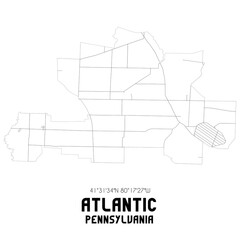 Atlantic Pennsylvania. US street map with black and white lines.