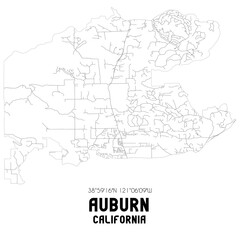 Auburn California. US street map with black and white lines.