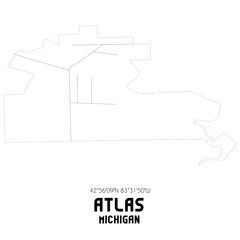 Atlas Michigan. US street map with black and white lines.