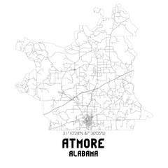 Atmore Alabama. US street map with black and white lines.