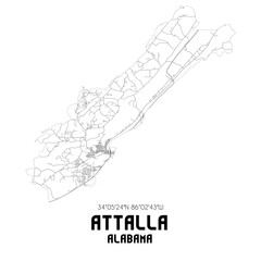 Attalla Alabama. US street map with black and white lines.