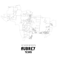 Aubrey Texas. US street map with black and white lines.