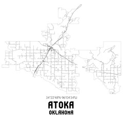 Fototapeta na wymiar Atoka Oklahoma. US street map with black and white lines.