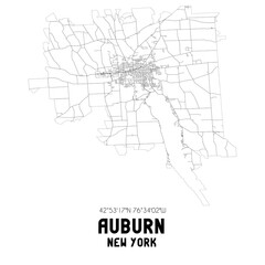 Auburn New York. US street map with black and white lines.