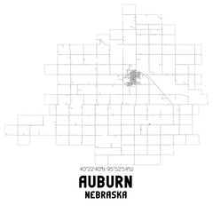 Auburn Nebraska. US street map with black and white lines.