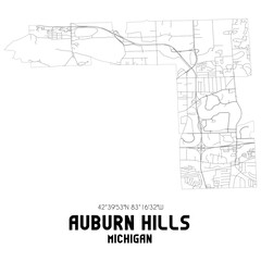 Auburn Hills Michigan. US street map with black and white lines.