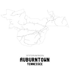 Auburntown Tennessee. US street map with black and white lines.