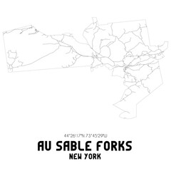 Au Sable Forks New York. US street map with black and white lines.