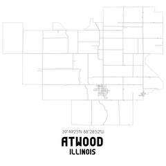 Atwood Illinois. US street map with black and white lines.