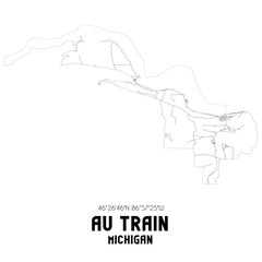 Au Train Michigan. US street map with black and white lines.