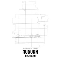 Auburn Michigan. US street map with black and white lines.