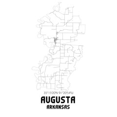 Augusta Arkansas. US street map with black and white lines.