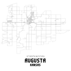 Augusta Kansas. US street map with black and white lines.