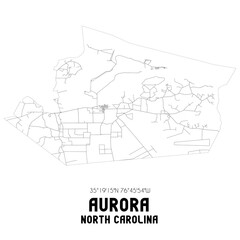 Aurora North Carolina. US street map with black and white lines.
