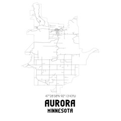 Aurora Minnesota. US street map with black and white lines.