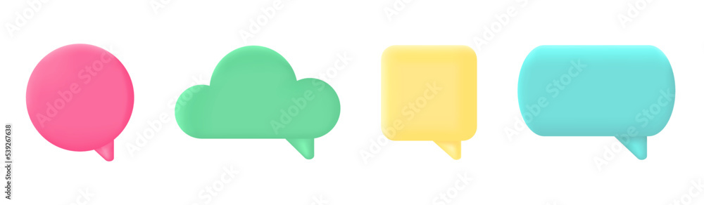 Poster 3d speech balloon set. chat message icon. color text box. social media bubble. comment square banner