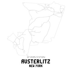 Austerlitz New York. US street map with black and white lines.