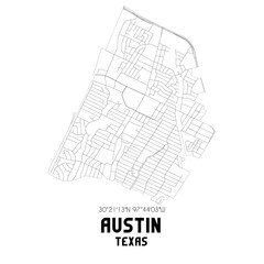 Austin Texas. US street map with black and white lines.