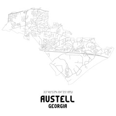 Fototapeta na wymiar Austell Georgia. US street map with black and white lines.