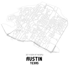 Austin Texas. US street map with black and white lines.