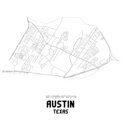 Austin Texas. US street map with black and white lines.