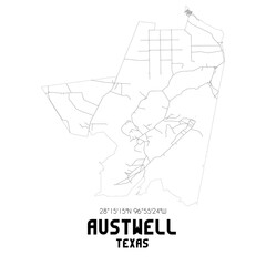 Austwell Texas. US street map with black and white lines.
