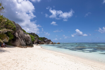 Drone view
Anse Source d'Argent, La Digue Seychelles,  tropical beach during a luxury vacation in Seychelles. Tropical beach Anse Source d'Argent,  The most beautiful beaches in the world 