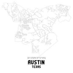 Austin Texas. US street map with black and white lines.