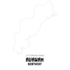 Avawam Kentucky. US street map with black and white lines.