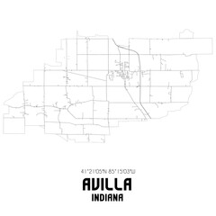 Avilla Indiana. US street map with black and white lines.