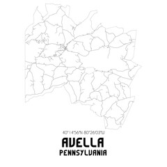 Avella Pennsylvania. US street map with black and white lines.