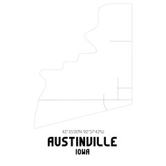 Austinville Iowa. US street map with black and white lines.